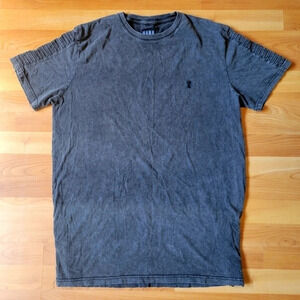 NANA JUDY Men Washed Black Zipper Side Crew Neck T-Shirt Sz XL Streetwear Grunge